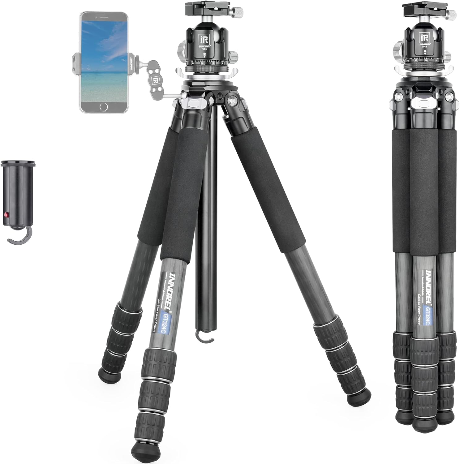 Carbon Fiber Tripod-INNOREL GT324C Professional Compact Tripod for DSLR Camera Heavy Duty Stand with Low Gravity Center Ball Head Special-Shaped Center Column Max Load 55lbs/25kg