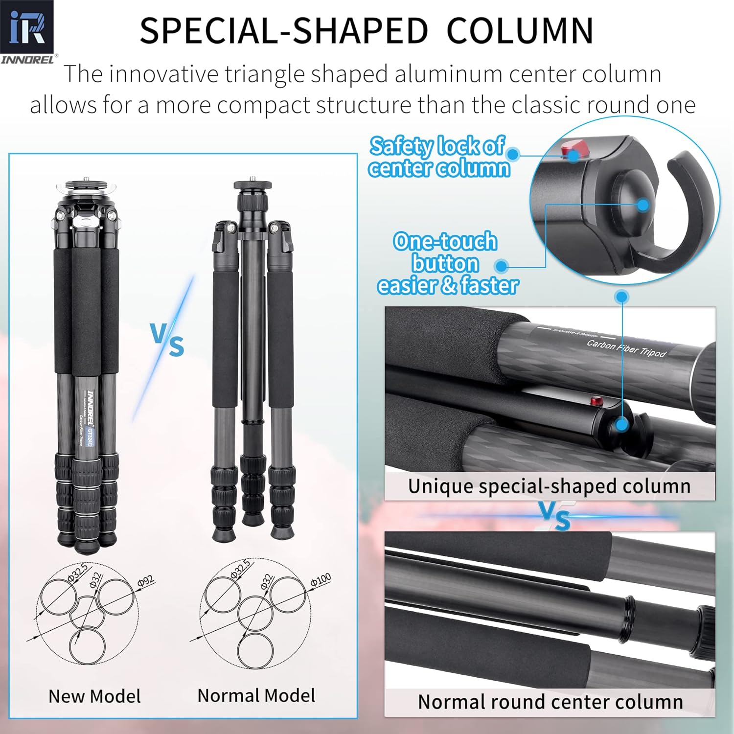Carbon Fiber Tripod-INNOREL GT324C Professional Compact Tripod for DSLR Camera Heavy Duty Stand with Low Gravity Center Ball Head Special-Shaped Center Column Max Load 55lbs/25kg - Image 4