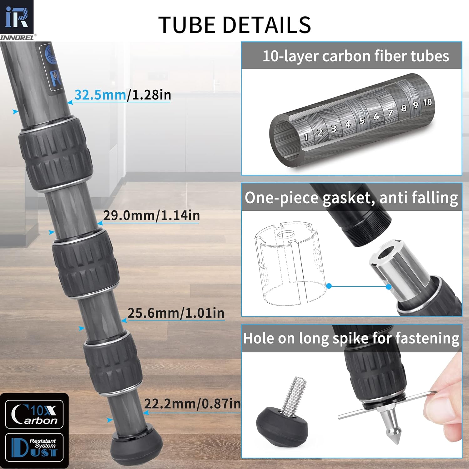 Carbon Fiber Tripod-INNOREL GT324C Professional Compact Tripod for DSLR Camera Heavy Duty Stand with Low Gravity Center Ball Head Special-Shaped Center Column Max Load 55lbs/25kg - Image 5