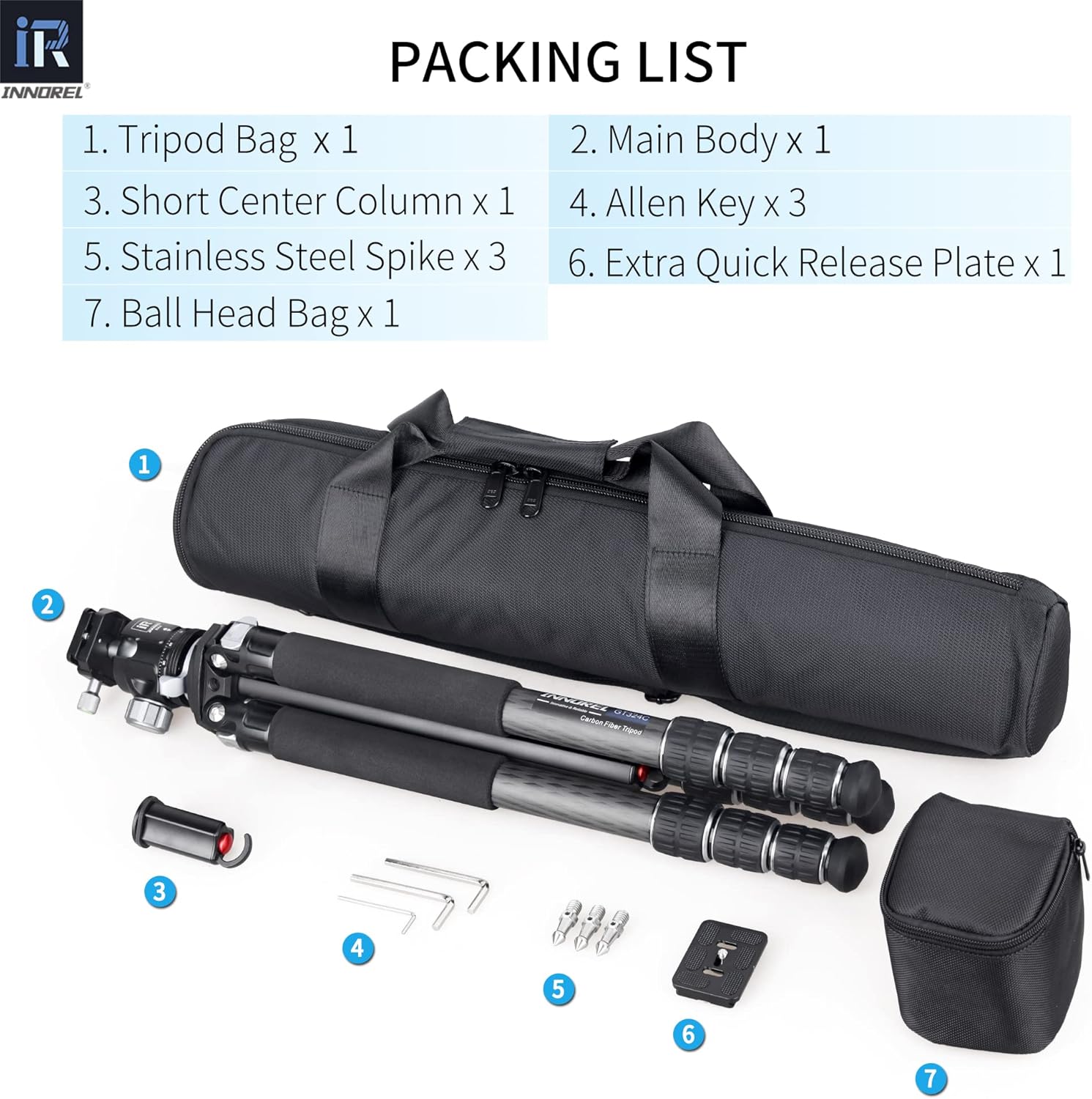 Carbon Fiber Tripod-INNOREL GT324C Professional Compact Tripod for DSLR Camera Heavy Duty Stand with Low Gravity Center Ball Head Special-Shaped Center Column Max Load 55lbs/25kg - Image 7