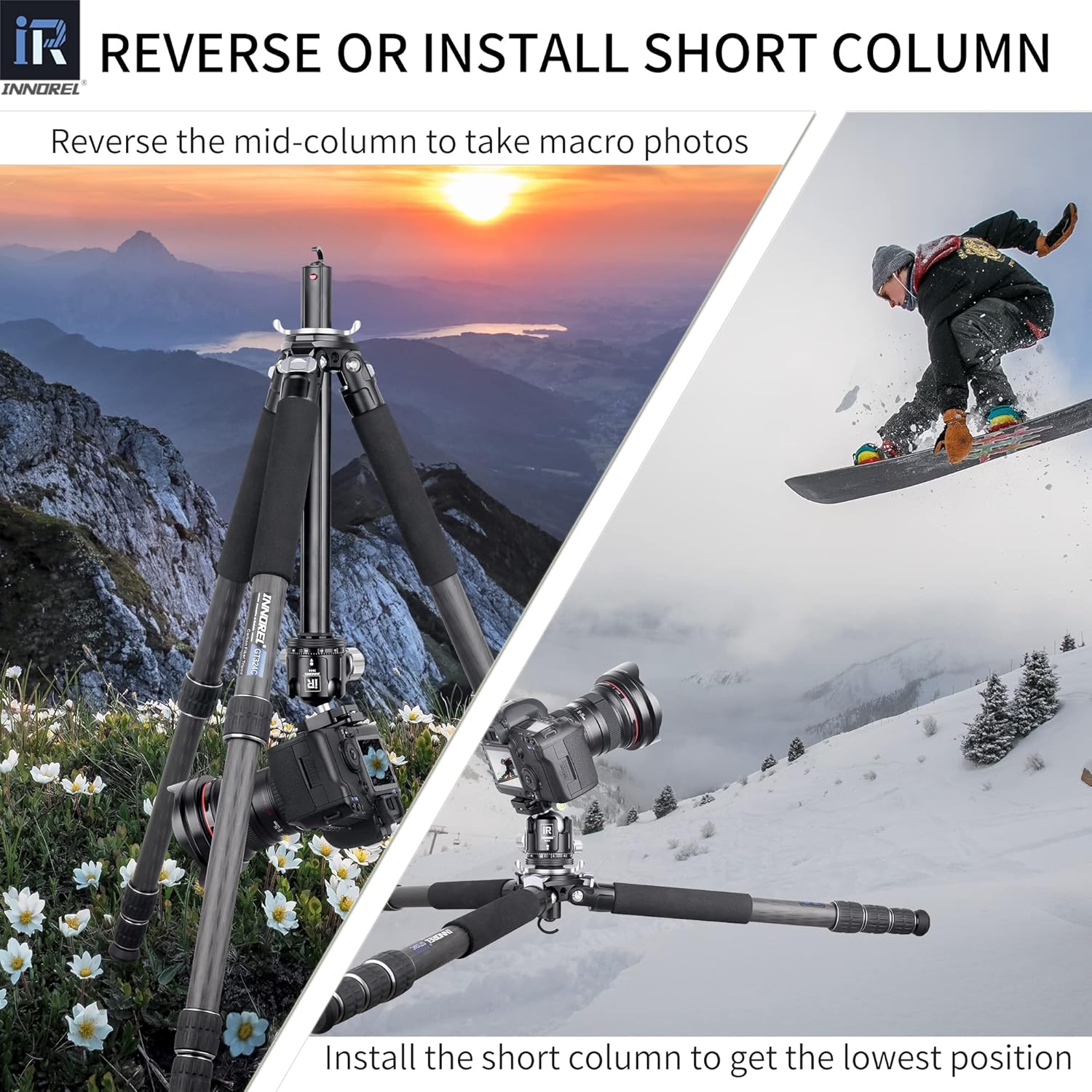 Carbon Fiber Tripod-INNOREL GT324C Professional Compact Tripod for DSLR Camera Heavy Duty Stand with Low Gravity Center Ball Head Special-Shaped Center Column Max Load 55lbs/25kg - Image 9