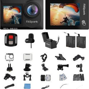 Real 4k30FPS Action Camera Waterproof Dual ColorScreens with WiFi EIS Touch Screen Underwater Sports Camera with External Microphone Remote Control 2X Batteries Eagle i15 ProMax